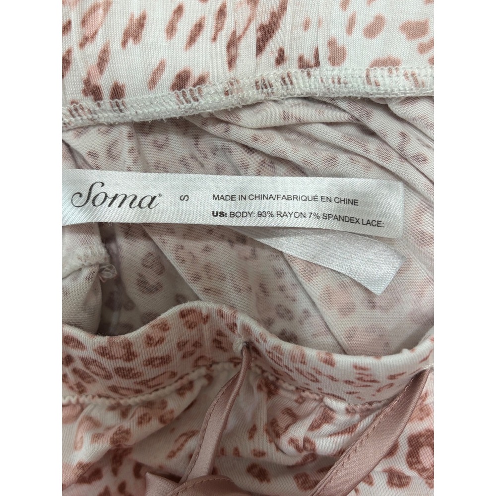 Soma Intimates Women Pink Leopard Lace Trim Cami and Shorts Pajama Set M/S - Picture 4 of 4